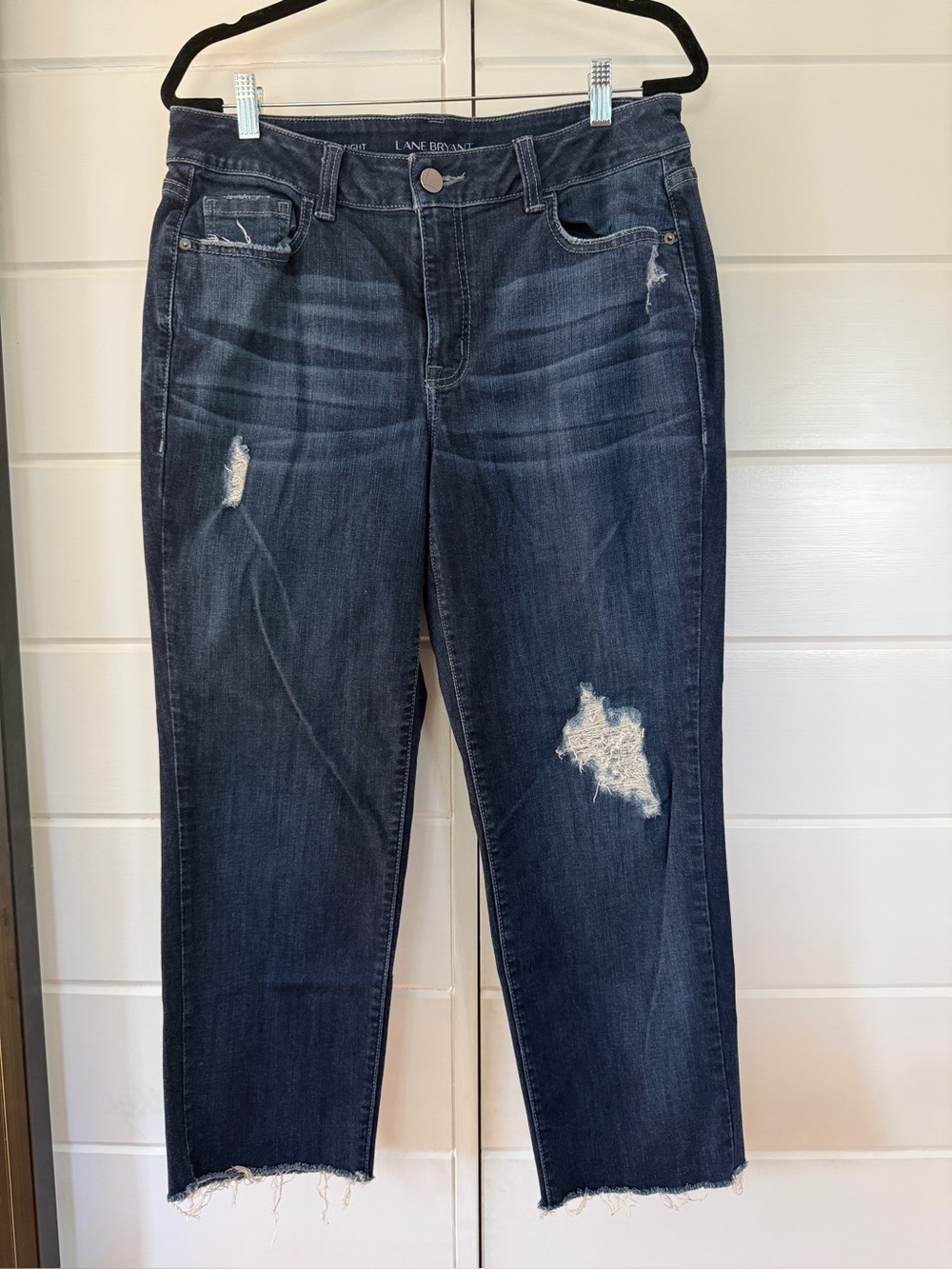 Lane Bryant Dark Indigo Distressed Cropped Ankle Jeans